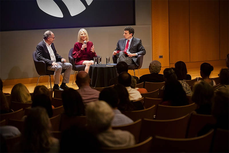President Gutmann with Jonathan Moreno discussing their book at the New York Public Library