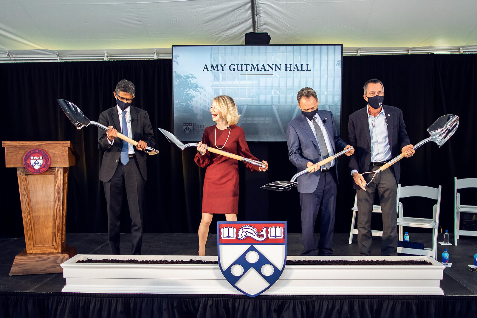 President Gutmann at the groundbreaking ceremony for the new Gutmann Hall